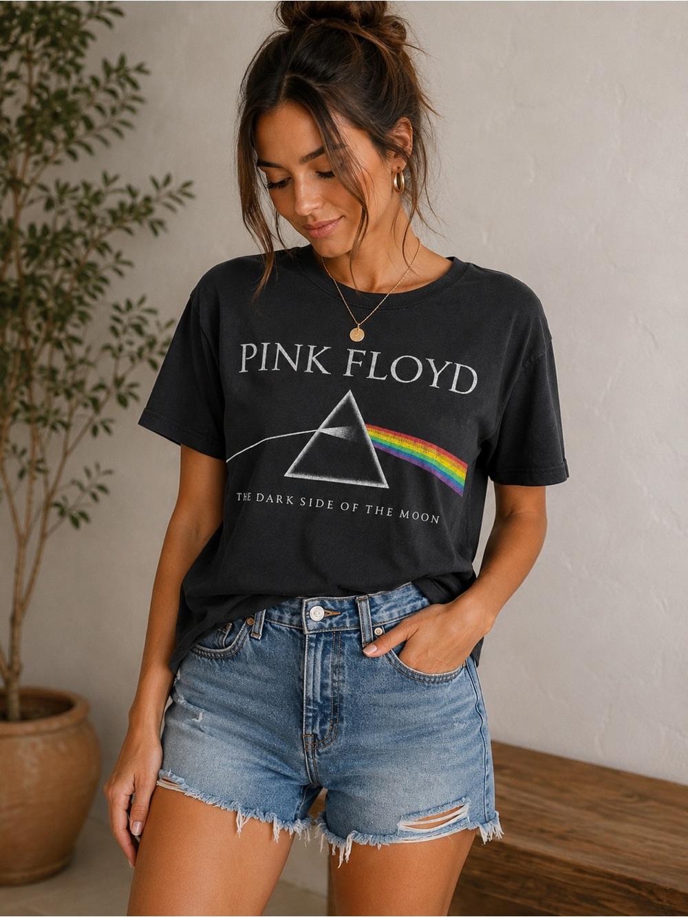 Liquid Blue Pink Floyd Dark Side of the Moon Black Graphic T-Shirt